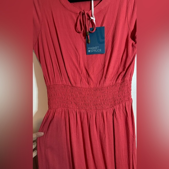 NWT Market & Spruce Neriah Smocked Aline Dress Red Midi Small - Picture 7 of 12